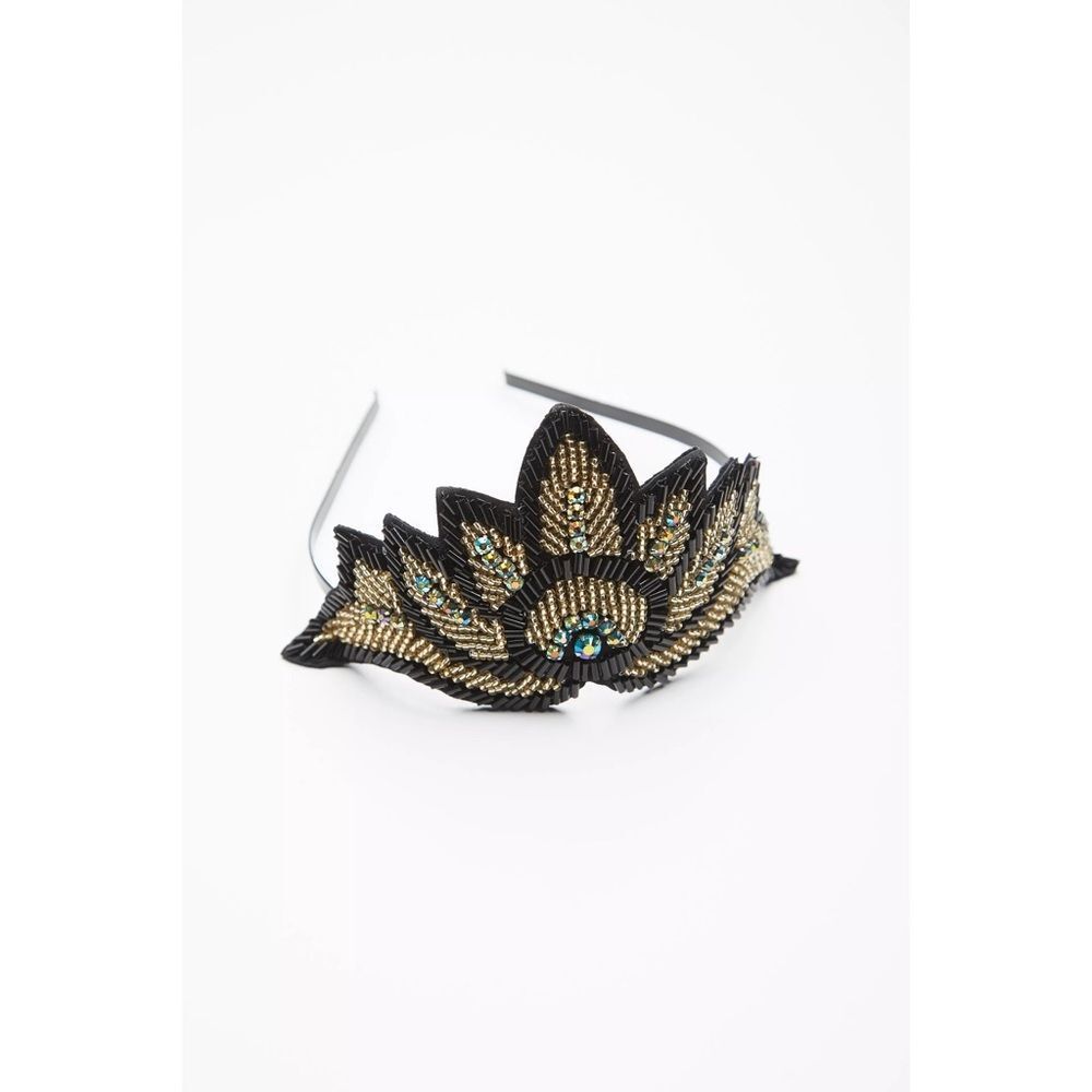 Free People Fan The Flames Tiara Embellished Headband Gold / Black - Picture 2 of 4